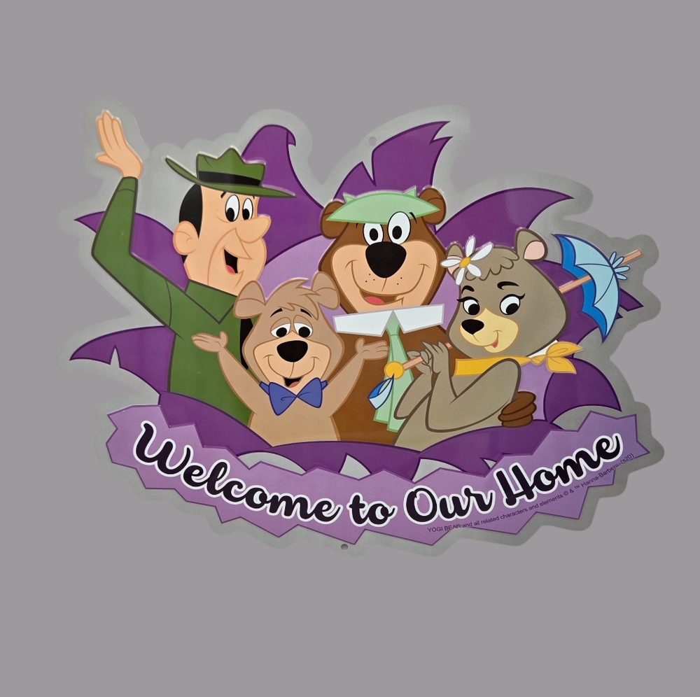 NWT Yogi Bear Welcome to Our Home Metal Sign Yogi, BooBoo, Cindy, & Ranger Smith